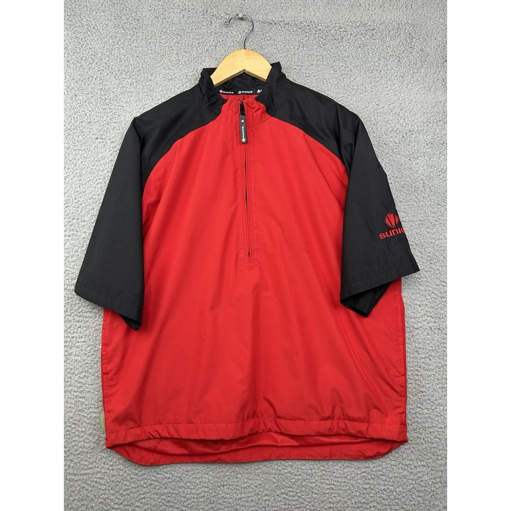 Sunice Typhoon Golf Jacket Mens Small Red/Black 3/4 Sleeve 1/2 Zip Windbreaker